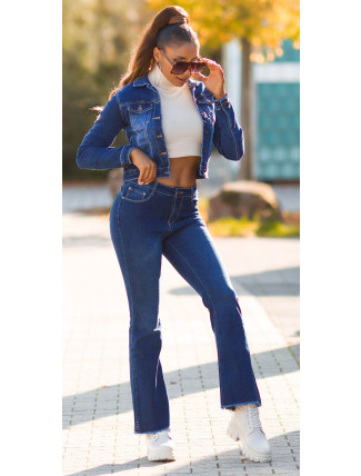 Sexy tmavý denim použitý vzhled flarred Jeans