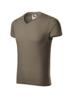 Slim Fit V-neck tričko pánské army