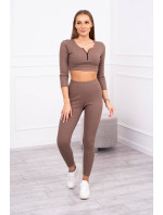 Žebrovaný crop top set mocca