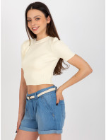 Krémový crop top s žebrovaným střihem