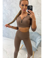 Žebrovaný crop top set mocca