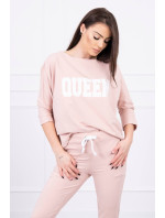 Set s potiskem Queen tmavě pudrově růžový