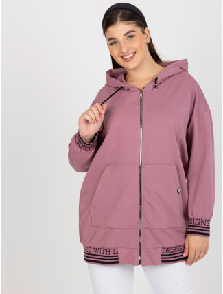 Prašně růžová plus size mikina na zip s kapsami