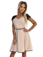 Dámské šaty s krajkovými vsadkami Numoco SILVIA - béžové