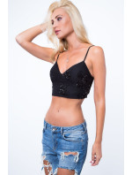 Černý flitrový crop top