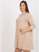 Tmavě béžové minišaty plus size s 3/4 rukávy od Dalenne