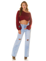 Sexy KouCla Crop knit sweater with patches