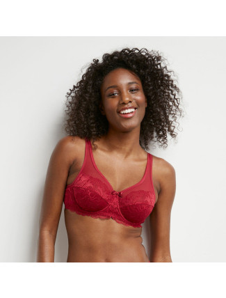 Dámská krajková podprsenka DIM GENEROUS ESSENTIEL UNDERWIRE BRA - DIM - tmavě červená