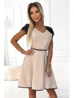 Dámské šaty s krajkovými vsadkami Numoco SILVIA - béžové
