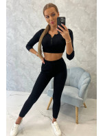 Žebrovaný crop top set v černé barvě