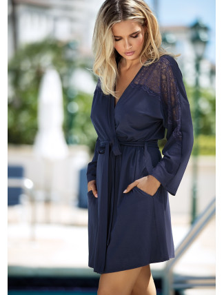 DKaren Housecoat Fibi Navy Blue