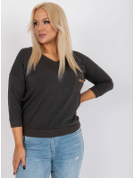 Základní halenka khaki bavlny plus size s kapsou