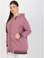 Prašně růžová plus size mikina na zip s kapsami