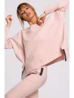 M491 Svetr nadměrné velikosti s bočními rozparky - candy pink
