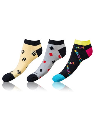 Zábavné nízké crazy ponožky unisex v setu 3 páry CRAZY IN-SHOE SOCKS 3x - BELLINDA - žlutá