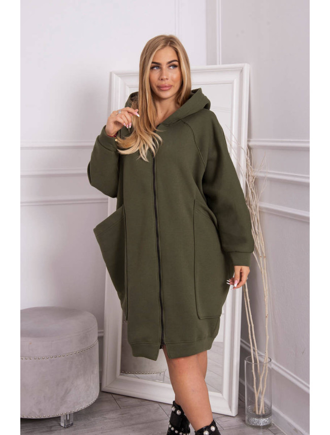 Oversize zateplená mikina v khaki barvě