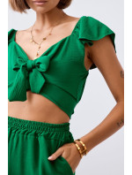 Tmavě zelený crop top set se širokými nohavicemi