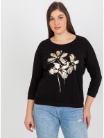 Černá halenka plus size s lesklým potiskem