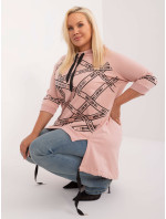 Dusty růžová asymetrická plus size halenka s potiskem