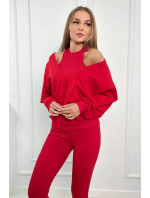 3dílný set mikina + top + legíny červené