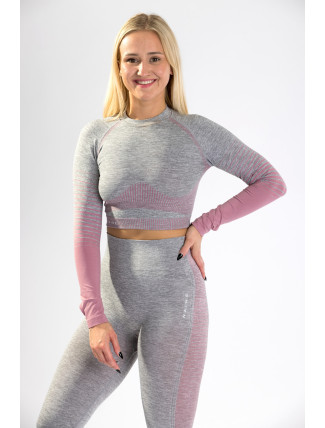 Dámský CropTop s dlouhým rukávem 5.0. růžový melír - Naine