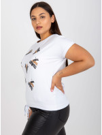 Bílé tričko plus size s aplikací kamínků