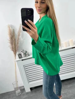 Bavlněná halenka s vyhrnutými rukávy zelená