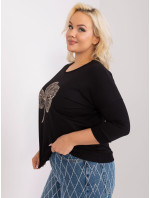 Černá halenka plus size s lesklým potiskem