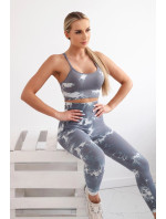 Dámský fitness set top + push up legíny - šedá/bílá