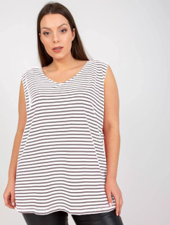 Bílo šedý bavlněný pruhovaný plus size top (7952)