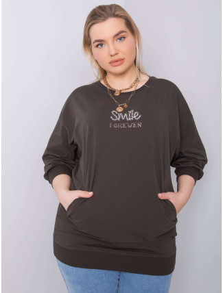 Tmavá khaki halenka plus size velikosti s nášivkou Messina