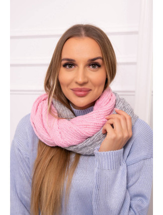 KN14 Dámský dvoubarevný snood světle růžová+šedá