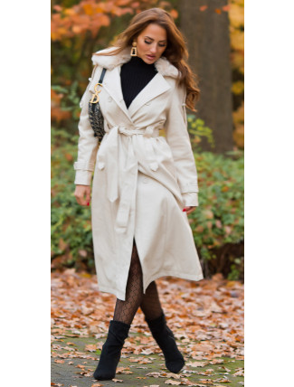 Sexy zimní kabát z umělé kůže v Trenchcoat Look