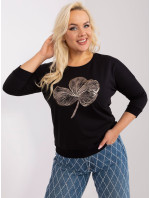 Černá halenka plus size s lesklým potiskem