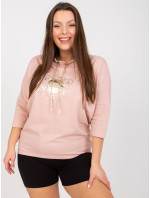 Prašně růžová halenka plus size velikosti s 3/4 rukávy