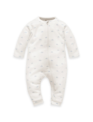 Pinokio Lovely Day Babyblue Overal na zip Feet Ecru/Cars Pattern