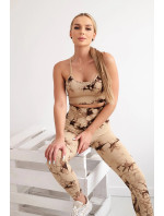 Dámský fitness set top + push up legíny -  béžová Camel