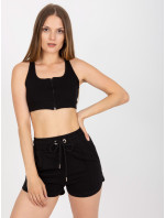 Černý bavlněný basic pruhovaný crop top RUE PARIS