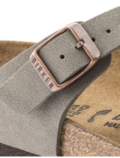 Pánské šedé žabky Birkenstock Gizeh Birko-Flor Nubuck Stone regular wide (43391) dámské