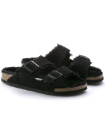 Dámské zateplené žabky s ovčí vlnou Birkenstock Arizona VL Shearling Black semišová kůže regular wide (0752661) dámské