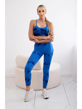 Dámský fitness set top + push up legíny - chrpově modrá