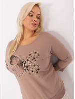 Tmavě béžová halenka plus size s motýlem