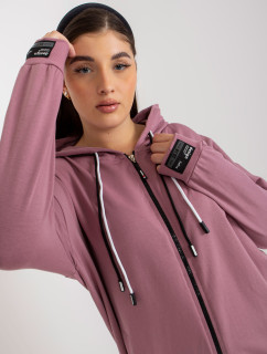 Prašně růžová plus size mikina na zip s potiskem na zádech