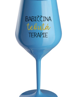 BABIČČINA TEKUTÁ TERAPIE - modrá nerozbitná sklenice na víno 470 ml