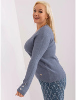 Šedomodrý svetr plus size velikosti s výstřihem
