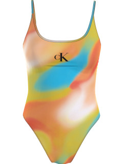 Dámské jednodílné plavky SCOOP ONE PIECE-PRINT KW0KW02086 0G0 oranžovožluté - Calvin Klein