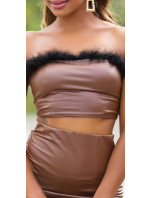 Sexy top Bandeau Crop z umělé kůže