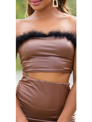 Sexy top Bandeau Crop z umělé kůže