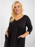 Černé mikinové šaty plus size basic s kapsami