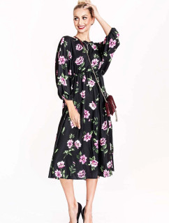 Černo/růžové dámské květované kimonové šaty s kulatým výstřihem Ann Gissy (XY202116)